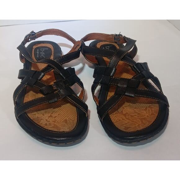 B.O.C Black Strappy Sandals Women’s 8M Comfort Floral Footbed Summer Shoes - Picture 2 of 5